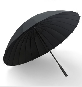 Strong Big 24 Ribs Windproof Waterproof Leather Handle Manual Open Plain Straight Non-Drip Golf Umbrella