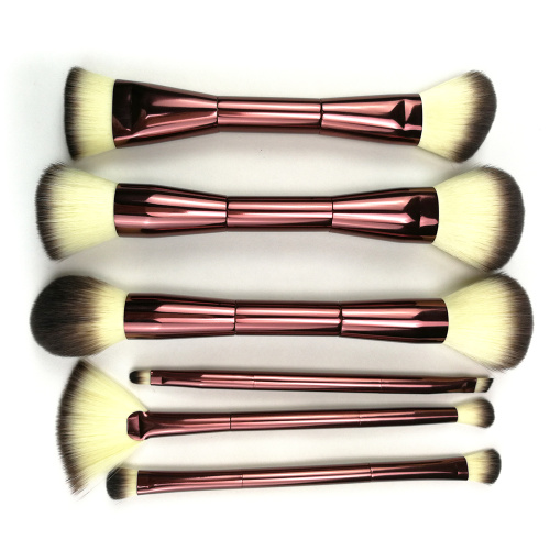 6PC Set de cepillos de maquillaxe dobre