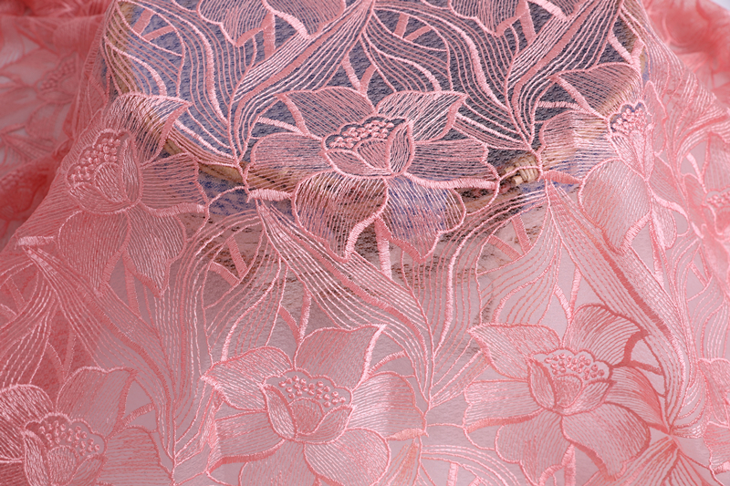 Lt Pink Flower Embroidery Fabric