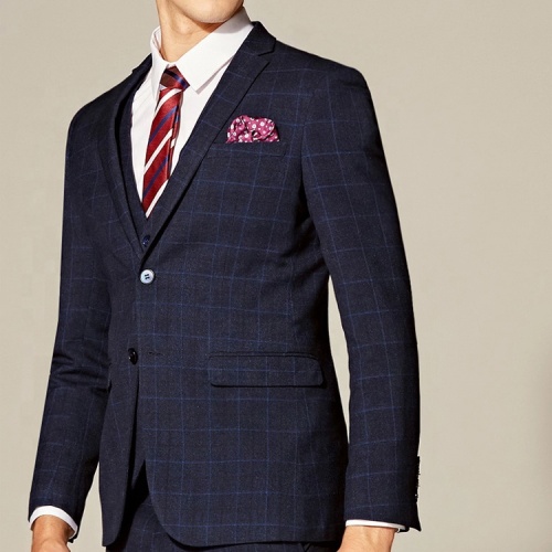 Regular Fit Dark Navy Checked Suit Top Sale