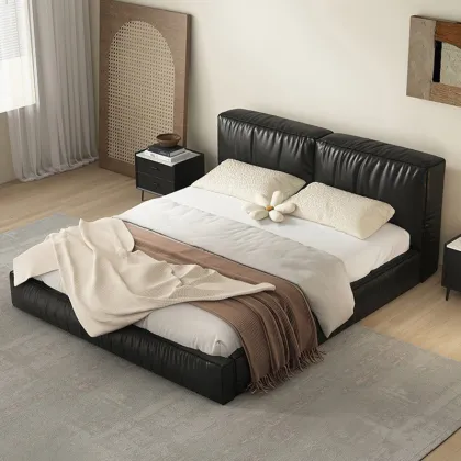Queen bed frame modern fabric leather