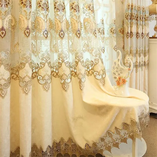 Luxury Black Out Living Room Curtains: Elegant Lace Embroidery with Sheer Layers