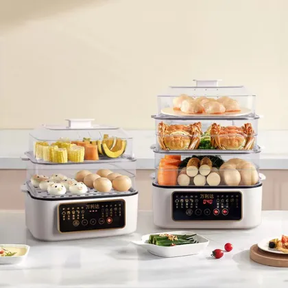 Latest 3-Layer Stainless Steel Multi-Function Electric Steamer with Hot Pot