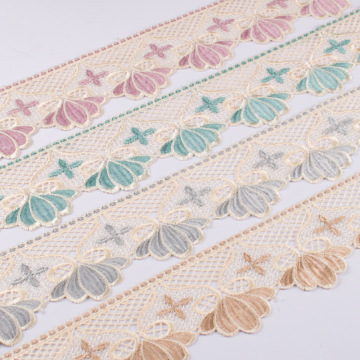 Wholesale Vintage Polyester Dress Curtains with Water-Soluble Embroidery Border and Guipure Lace Trim