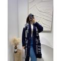 Large size embroidered loose wool coat medium length