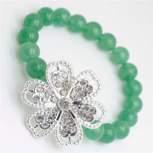 Pulsera de piedras preciosas de aventurina verde con pieza de flor de aleación Diamante