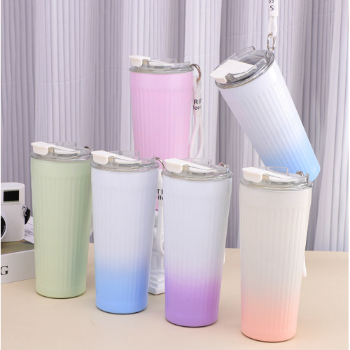 Stainless steel striped insulated straight cup
