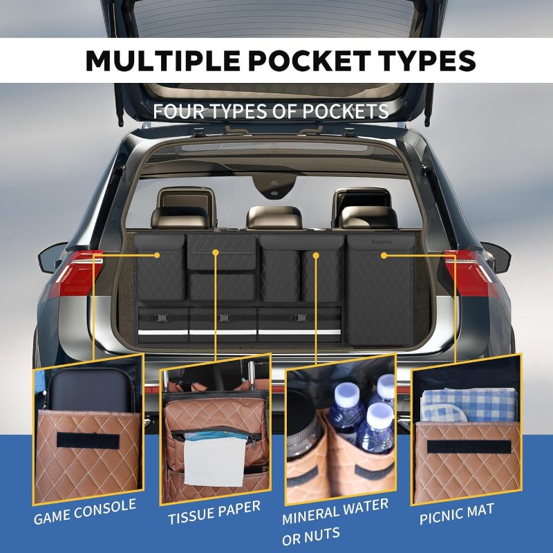 PU Leather Foldable Car Backseat Hanging Organizer