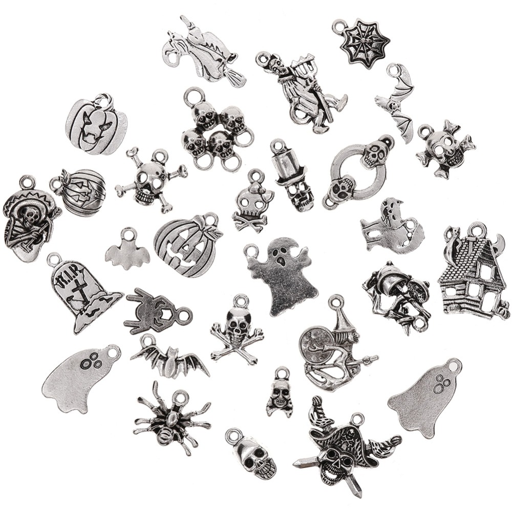 30Pcs/Set Halloween Charms-Bat, Pumpkin lantern,Spider,Witch,Skull,Cat Charms pendant Craft Supplies Pendants for DIY #281884