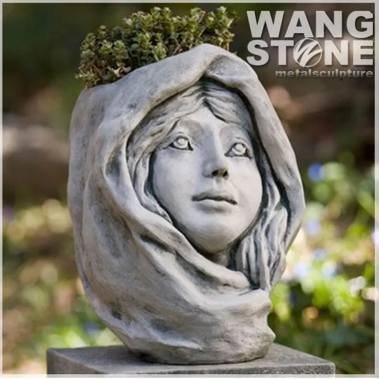 Beautiful Girl Head Flower Pot Stone Garden Planter