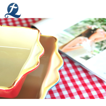 Wholesale baking tray rectangle ceramic bakeware with handle