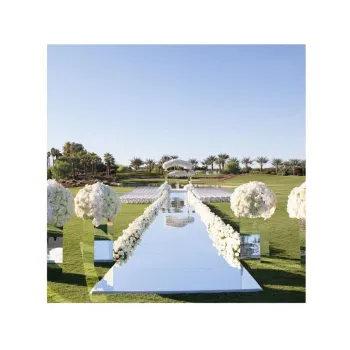 White Aisle Runner Carpet with Silver Mirror Carpet for Wedding Stage Decoration