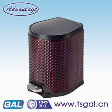 Red leather garbage can container
