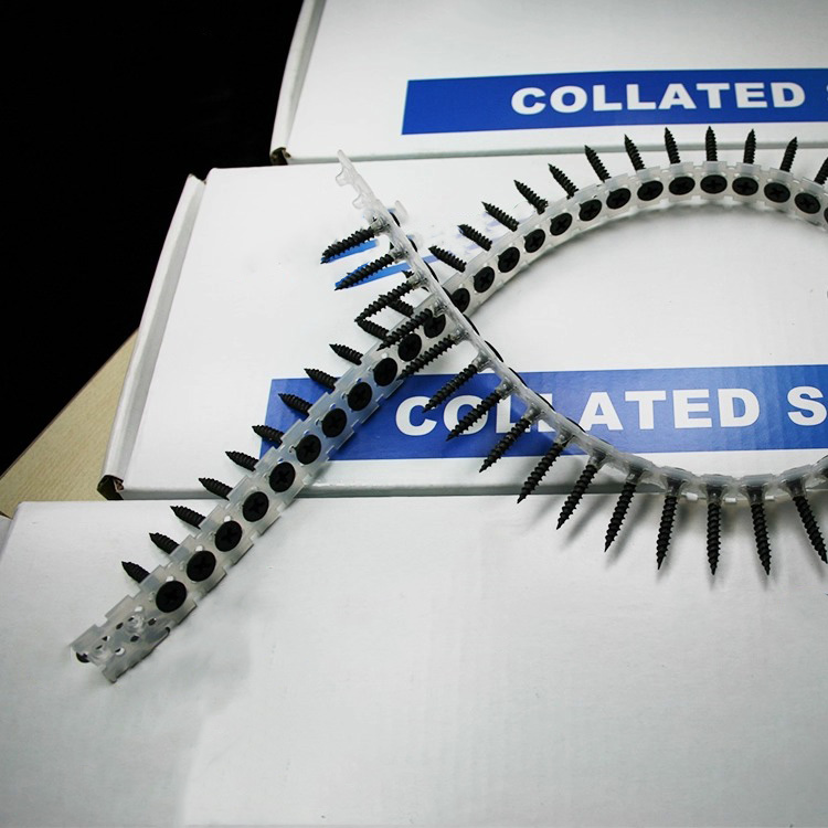 কালো মোটা থ্রেড কোলেটেড স্ক্রু গানের জন্য শার্প পয়েন্ট ড্রাইওয়াল স্ক্রু