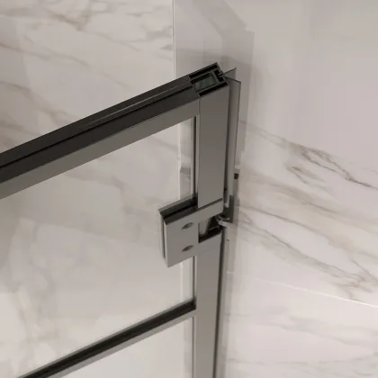 Black Framed Tempered Glass Shower Door Hinge Partition Solution