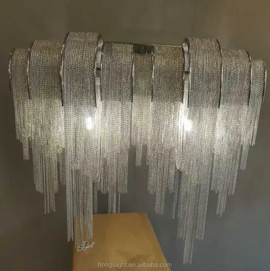 Luxury Modern Wall Lamp: Italian Style Silver Tassel Aluminum Chain Lamp for Hotel Lobby or Living Room