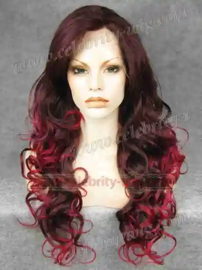 Kim Kardashian Long Wavy Burgandy Ombre Synthetic Lace Front Wig