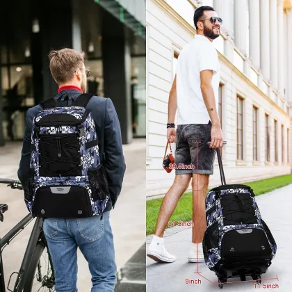 Factory Direct Wheeled Baseball Equipment Backpack with Shoe Compartment and Fence Hook