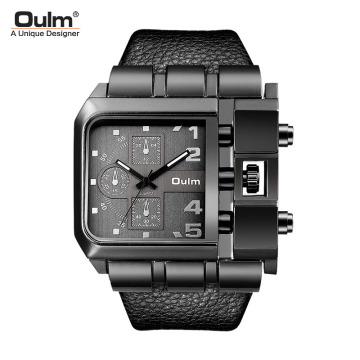 Luxury OULM 3364 Big Watches for Men: Square Dial Sports Watch with Leather Quartz Wristband