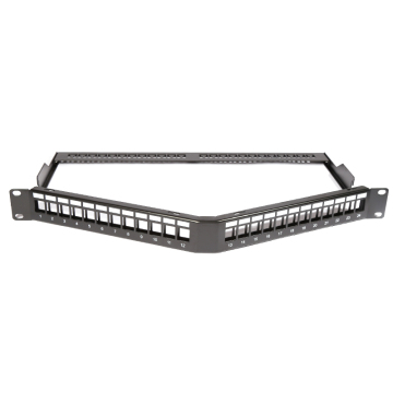 19 Inch 24 Ports Angled Shielded Blank Patch Panel with Back Bar