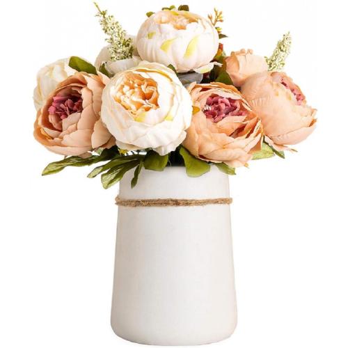 Silk Peony Bouquet with Ceramic Vase