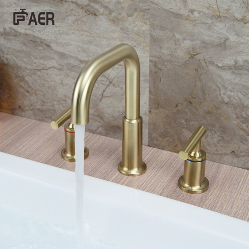 3 Hole Faucet Brushed Gold Lavatory Waterfall 3 Hole Basin Faucet Supplier