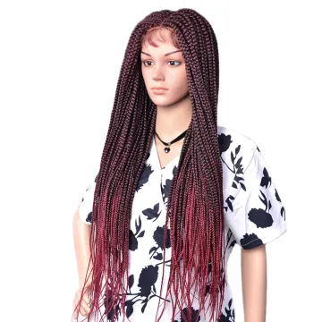 28 Inch Long Straight Heat Resistant Natural Box Synthetic Braiding Hair Wigs Full Handmade 4x4 Lace Frontal Wig With Baby Hair