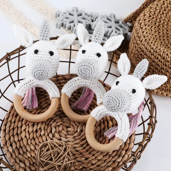 Let's Make 1PC Baby Rattles Crochet Animal Rabbit Dog Knitting Gym Toys Hanging Bed Bell 0-12 Months Cute Baby Educational Toys