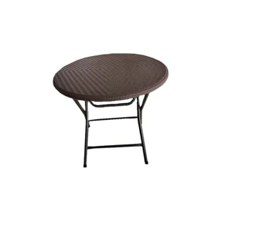80CM HDPE Rattan Coffee Brown Folding Round Plastic Tables - Outdoor Folding Garden Table and Cocktail Tables
