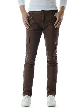 Mens Slim Stretchy Side Buckle Patch Cotton Pant