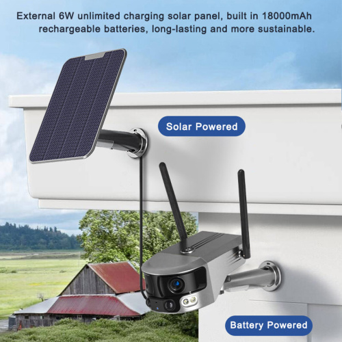 Cámara solar WiFi de lente de dobre lente 4K IP