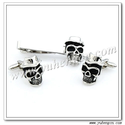 Novelty Skull Tie Clip Cufflink Set,Men's Funny Tie Clip