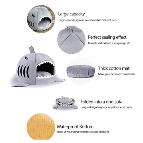 Washable Shark Pet House Cave Bed