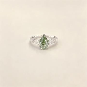 Twin-Pear Accent Vivid Green Lab Diamond Three-Stone Ring