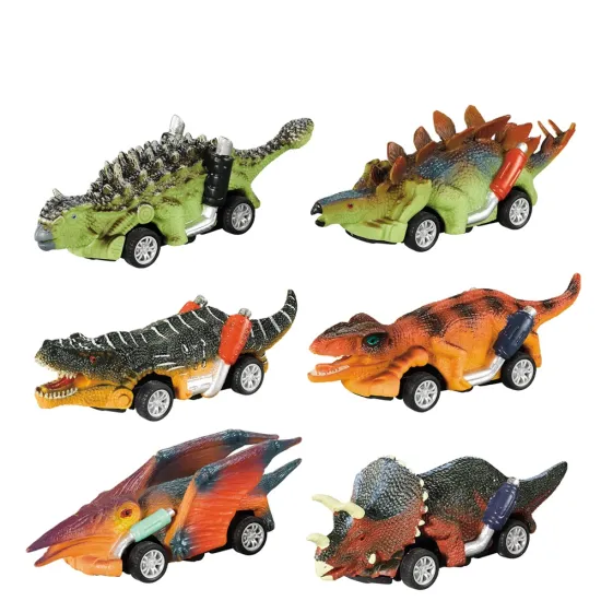 Assorted Plastic Dinosaur Pull-Back Cars: 6 Styles Including T-Rex for Realistic Toy Play