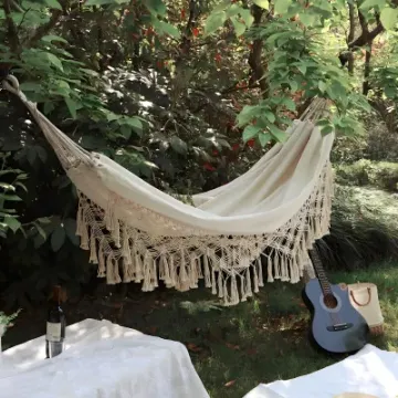 Yellow Swing Hanging Bed Boho Outdoor Easy to Carry Cotton Hammock