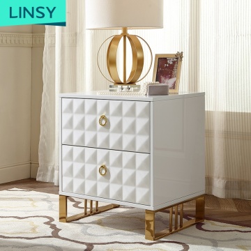 Linsy Bedroom Metal Luxury Nightstand: Modern Organizer Small White Gold Bedside Table