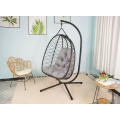Modern Style Grey Rattan Hanging Egg Chair Indoor/Outdoor Garden Hammock with Metal Frame for Outdoor Furniture