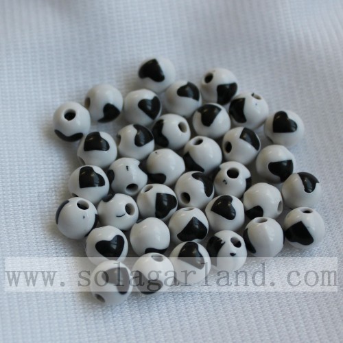 Beautiful Ball Solid Opaque Jewelry Acrylic Beads With Heart Shape On It