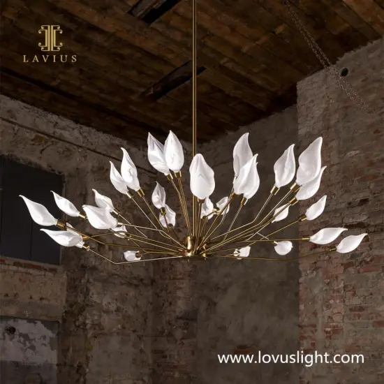 White petal shape creative chandelier Villa restaurant light luxury chandelier