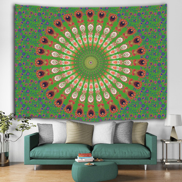 Bohemian Tapestry Mandala Wall Hanging Indian Style Boho Psychedelic Tapestry for Livingroom Bedroom Home Dorm Decor Green
