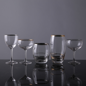 Copos de vinho sem haste para beber Gold Rim