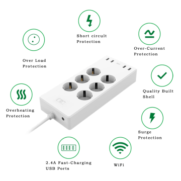 Smart Phone EU Standard 6 AC Outlet 4 USB Port Wifi USB Socket Voice Control Google Home