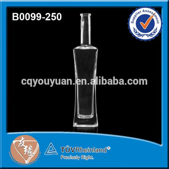 Cork Top Glass Bottles Wholesale 250ML Square Alcohol Bottle