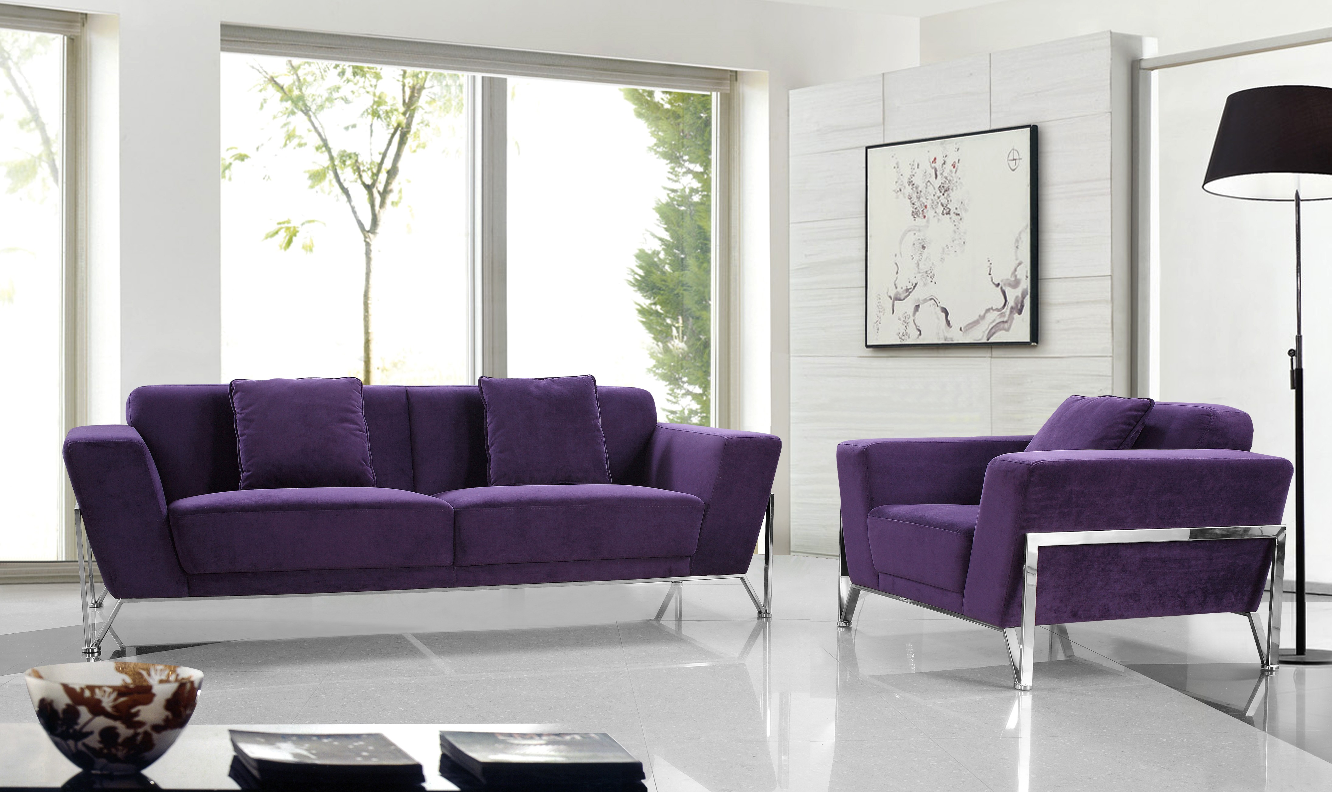 Fioletowa aksamitna sofa nowe sofy modowe