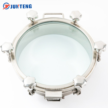 Round Flanged Glass Manhole with Wheeled Stainless Steel Manway for Tanks: Sizes DN100 to DN800