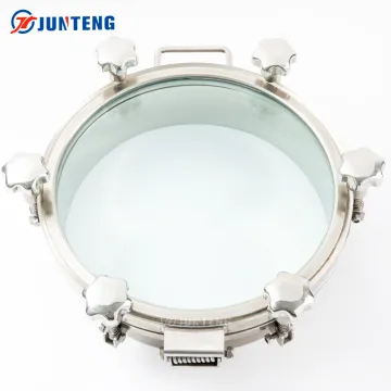 Round Flanged Glass Manhole with Wheeled Stainless Steel Manway for Tanks: Sizes DN100 to DN800
