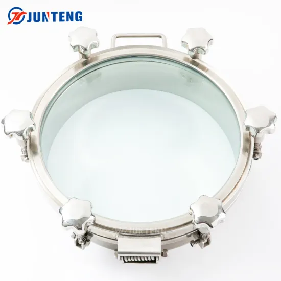 Round Flanged Glass Manhole with Wheeled Stainless Steel Manway for Tanks: Sizes DN100 to DN800