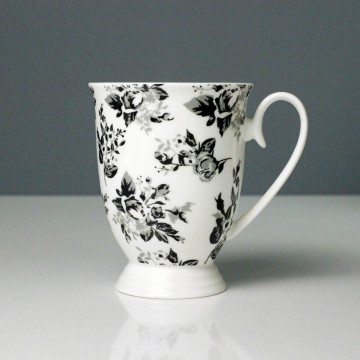 12 Oz Bone China Classic Breakfast Cup with Assorted Floral Pattern