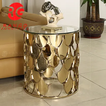 50cm Gold Stainless Steel Base White Marble Side Table